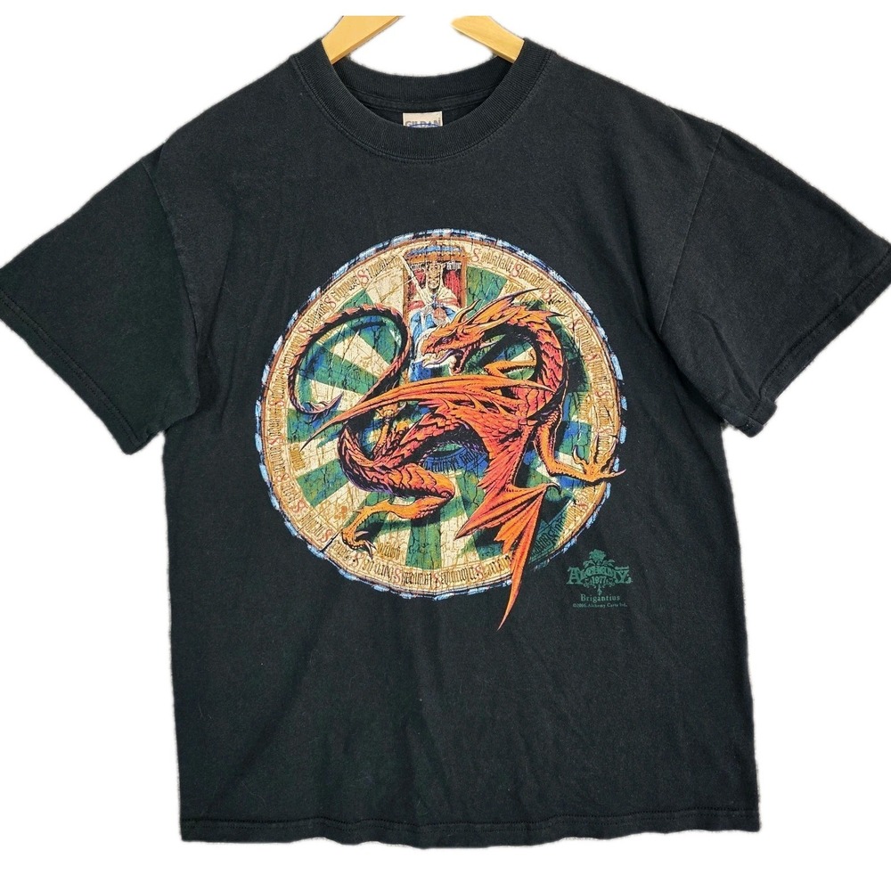 Vintage 2006 Alchemy Gothic Dragon Graphic T Shirt Mens M Black Fantasy Tee 90's